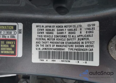 2010 Honda Insight Ex z USA, uszkodzony, nr VIN JHMZE2H74AS005941